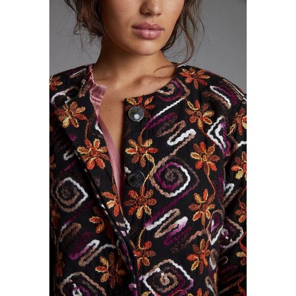 Anthropologie Women's XS Floral Embroidered Overcoat Multicolor Casual - Picture 3 of 8